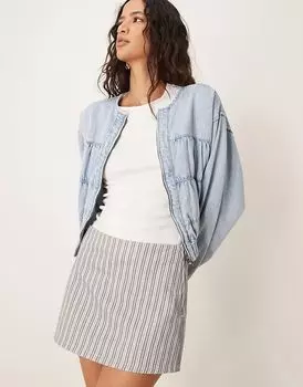 Джинсовая микро-мини-юбка в полоску угольного цвета ASOS DESIGN