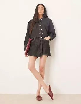 Джинсовая мини-юбка ASOS DESIGN черного цвета с экрю