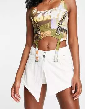 Джинсовая мини-юбка ASYOU с v-образным вырезом и поясом белая