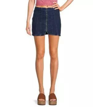 Джинсовая мини-юбка Free People Layla с высокой талией и молнией спереди, синий