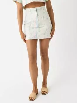 Джинсовая мини-юбка из денима с тропическим принтом Matthew Bruch, цвет tropical printed denim