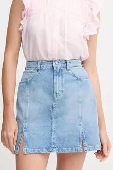 Джинсовая мини-юбка MINI SKIRT HW SLIT с разрезом Pepe Jeans, синий