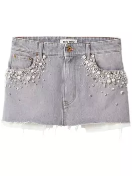 Джинсовая мини-юбка Miu Miu, серый