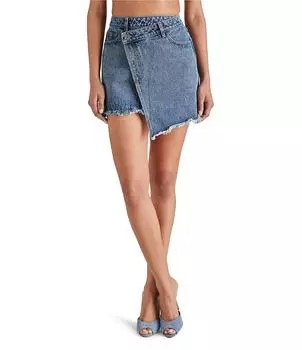 Джинсовая мини-юбка с асимметричным подолом и карманами с клапаном Steve Madden Kyla, синий
