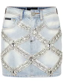 Джинсовая мини-юбка с брошью Philipp Plein, синий