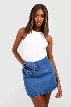 Джинсовая мини-юбка с денимом розового корсажа Boohoo, синий