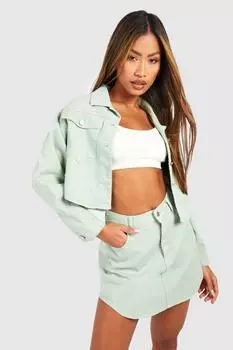Джинсовая мини-юбка с изогнутым номом Boohoo, шалфей
