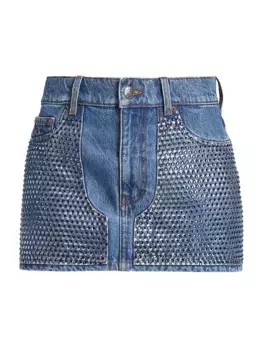Джинсовая мини-юбка с кристаллами Area, цвет medium indigo