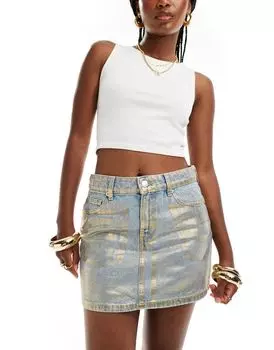 Джинсовая мини-юбка с ламбрекеном ASOS DESIGN