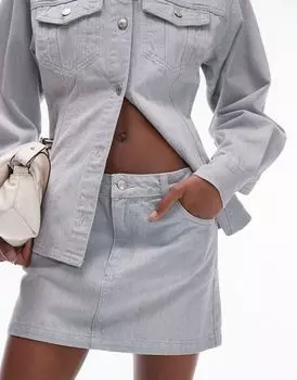 Джинсовая мини-юбка с ламбрекеном Topshop облачно-синего цвета