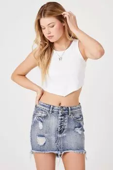 Джинсовая мини-юбка с потертостями Forever 21, деним