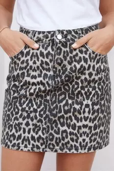 Джинсовая мини-юбка с животным принтом Threadbare, коричневый