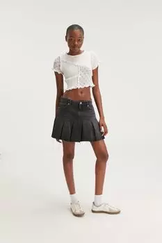 Джинсовая мини-юбка со складками Monki, черный