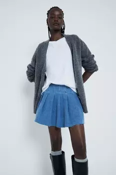 Джинсовая плиссированная мини юбка River Island, синий