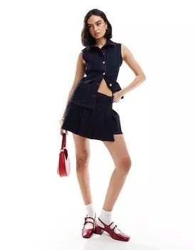 Джинсовая плиссированная юбка цвета индиго ASOS DESIGN