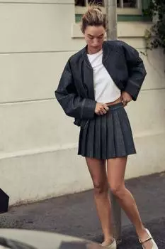 Джинсовая плиссированная юбка z1975 ZARA, синий