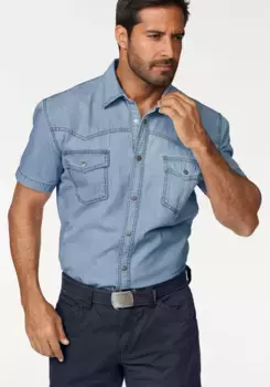 Джинсовая рубашка Arizona, с коротким рукавом, в стиле вестерн, синий