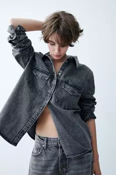 Джинсовая рубашка H&M, серый