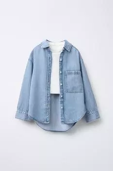 Джинсовая рубашка и футболка в рубчик ZARA, синий