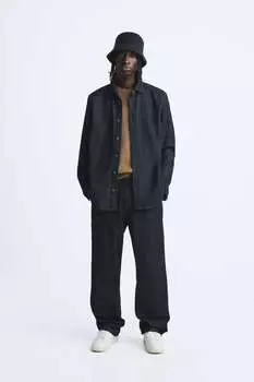 Джинсовая рубашка из хлопка ZARA, синий