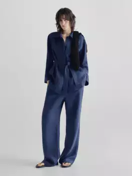 Джинсовая рубашка из льна Massimo Dutti, синий