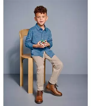 Джинсовая рубашка Johnston & Murphy Little/Big Boys 4–16 с длинными рукавами и гибкими пуговицами XC, синий