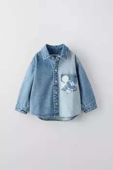 Джинсовая рубашка микки маус disney ZARA, средне-синий