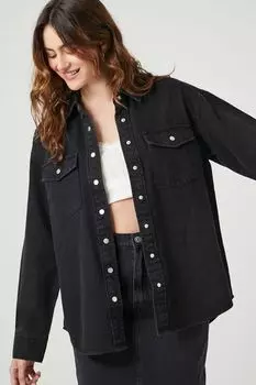 Джинсовая рубашка на кнопках Forever 21, черный