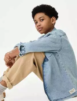 Джинсовая рубашка на молнии Marks & Spencer, цвет Light denim