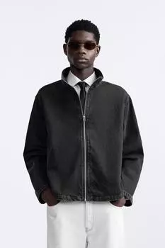 Джинсовая рубашка на молнии ZARA, черный