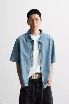 Джинсовая рубашка на молнии ZARA, синий