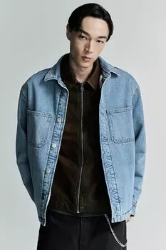 Джинсовая рубашка на плюшевой подкладке стандартного кроя H&M, синий