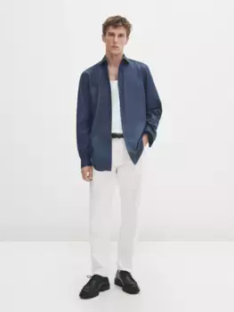 Джинсовая рубашка облегающего кроя Massimo Dutti, синий