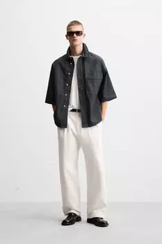 Джинсовая рубашка оверсайз-кроя ZARA, цвет Indigo