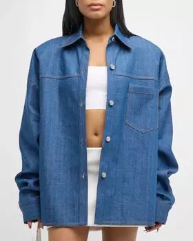Джинсовая рубашка оверсайз на пуговицах LaQuan Smith, цвет Dark Blue