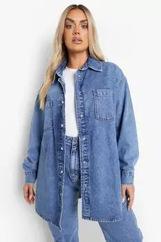 Джинсовая рубашка оверсайз с карманами plus acid wash Boohoo, синий