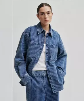 Джинсовая рубашка оверсайз в тонкую полоску Second Female, мультиколор