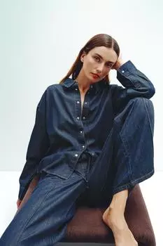 Джинсовая рубашка оверсайз z1975 ZARA, синий