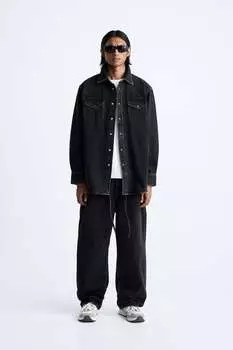 Джинсовая рубашка оверсайз ZARA, черный
