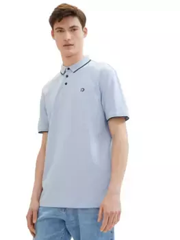 Джинсовая рубашка-поло TOM TAILOR из эластичной ткани с принтом логотипа Tom Tailor Denim, цвет Brunnera Blue