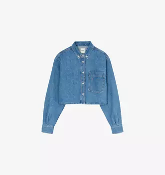 Джинсовая рубашка с длинными рукавами и нагрудным карманом Sandro, синий