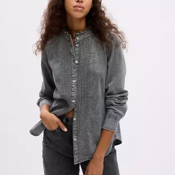 Джинсовая рубашка с драгоценными пуговицами Gap, серый