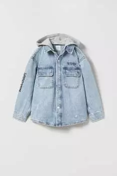 Джинсовая рубашка с граффити ZARA, светло-синий