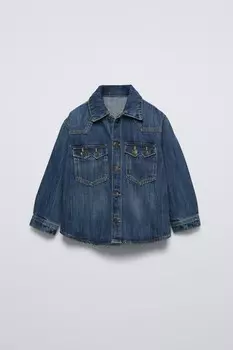 Джинсовая рубашка с карманами ZARA, синий
