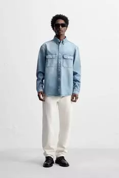 Джинсовая рубашка с карманами ZARA, синий