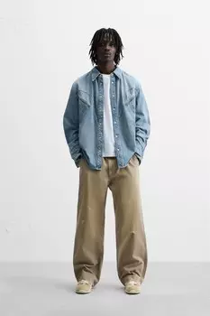 Джинсовая рубашка с карманами ZARA, средне-синий