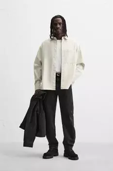 Джинсовая рубашка с карманом ZARA, экрю