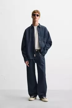 Джинсовая рубашка с карманом ZARA, синий