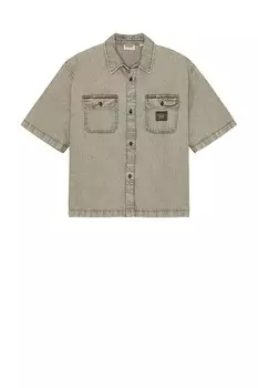 Джинсовая рубашка с короткими рукавами Boxy Guess Originals, tinted grey wash