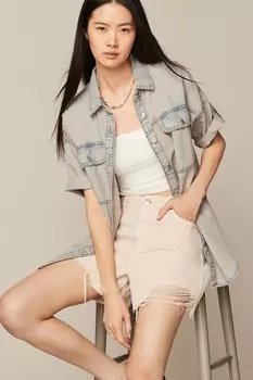 Джинсовая рубашка с короткими рукавами Next, розовый